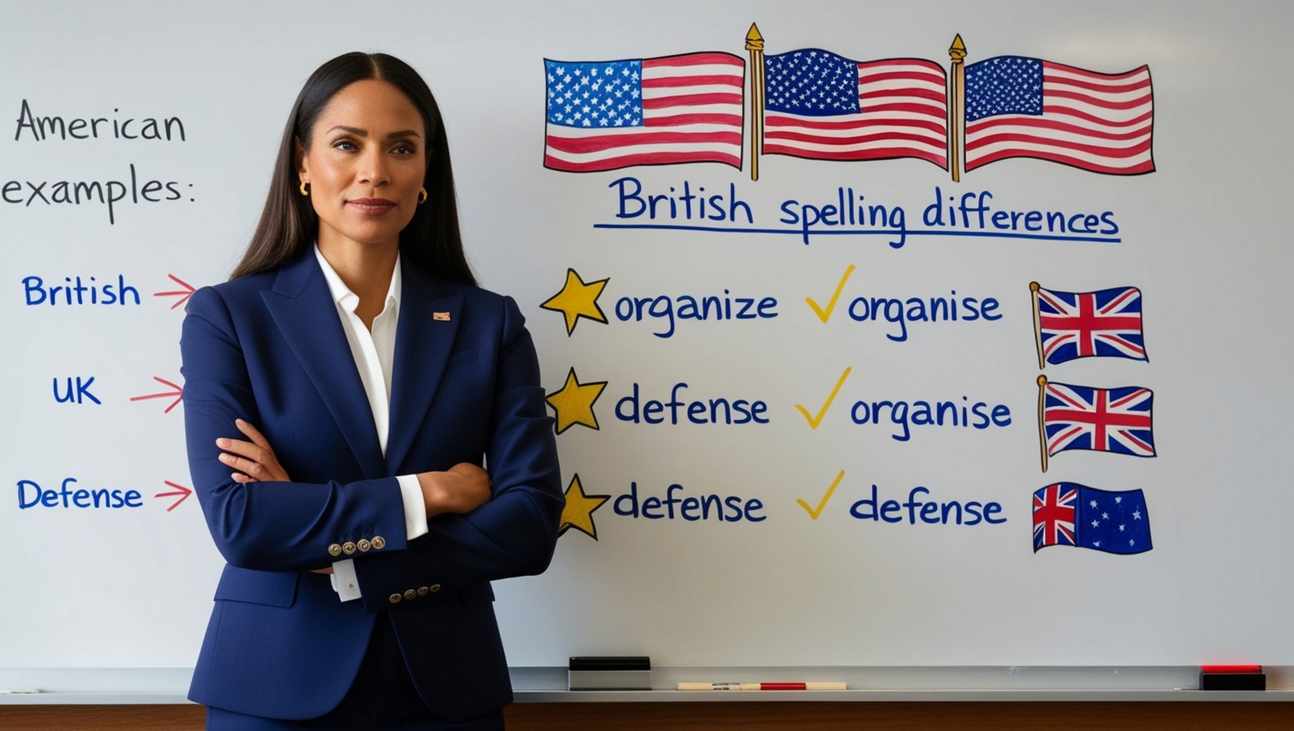 woman stands front white board with words british national english written it scaled